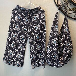 MODAPOSA Boho Beach Pants & Bag Set S Floral Fish Print Lounge Coastal Wear